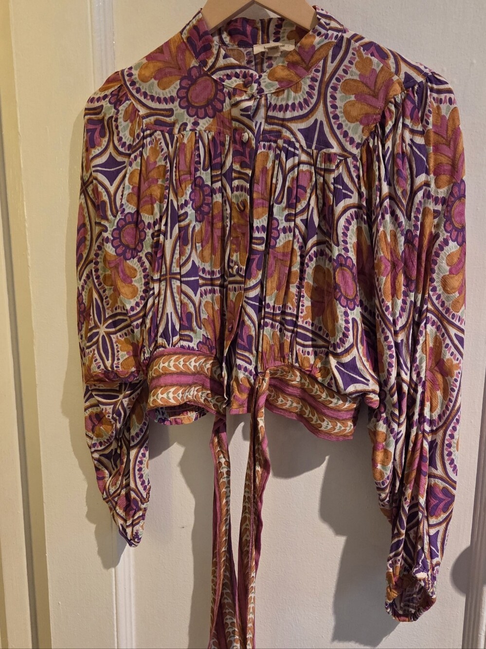 Haute Hippie Floral Tie-Front Blouse in Purple, Pink & Orange